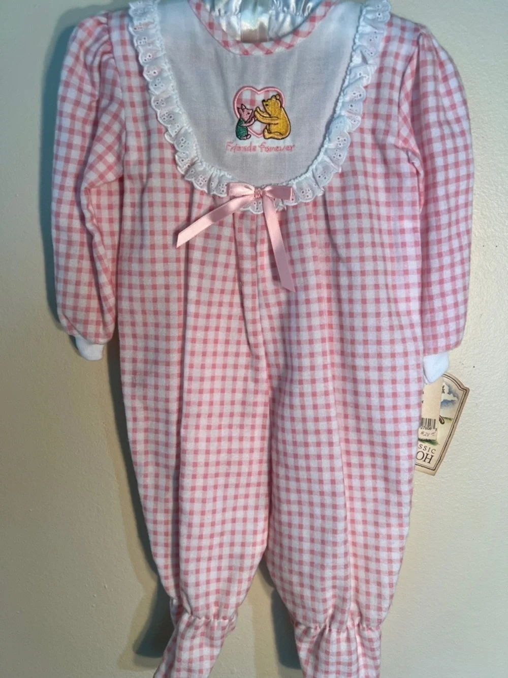 Vintage Winnie The Pooh Pink Gingham Kids Pajamas with Embroidered Detail​